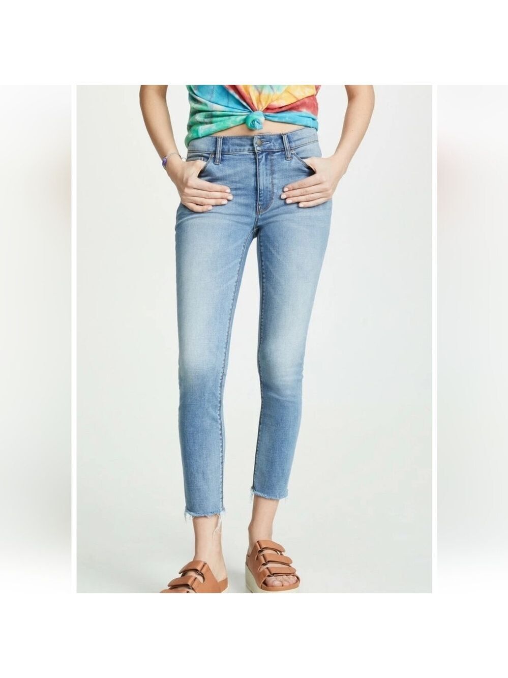 Hudson Tally Mid Rise Cropped Stretch Skinny Raw Hem Jeans, Size 25
